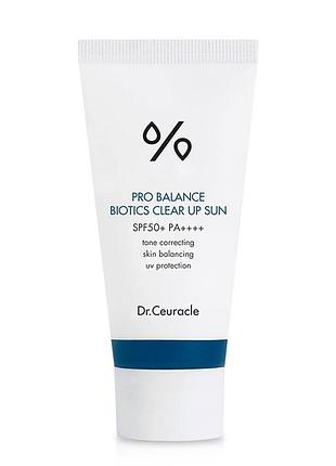 Сонцезахисний крем dr.ceuracle pro balance biotics clear up sun spf 50+ pa++++  на фізичних і хімічн