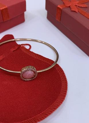 Браслет розовое золото пандора серебро проба 925 бангл с розовой эмалью3 фото