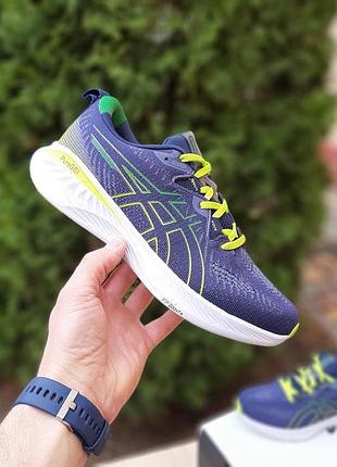 Стильні чоловічі кросівки. asics gel-cumulus 25. сині з салатовим.