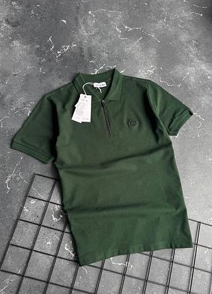 Футболка чоловіча polo lacoste, зелена , на замку