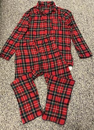 Тепла чоловіча байкова піжама у клітинку (код товара 230425)