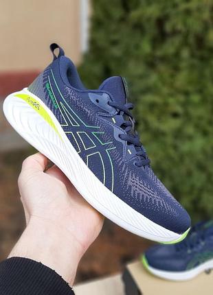 Стильні чоловічі кросівки. asics gel-cumulus 25 (сині з салатовим).