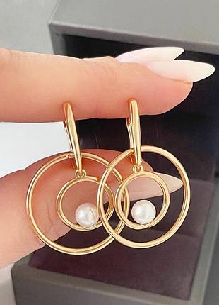 Серьги медсплав медзолото с жемчужинами жемчугом, кольца круг