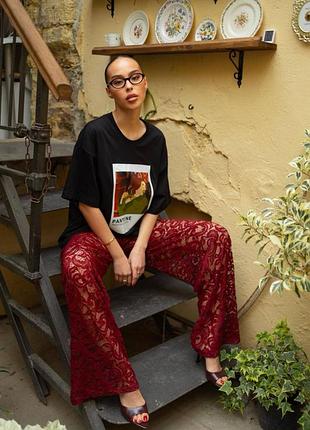 20907 бордовые брюки из кружева