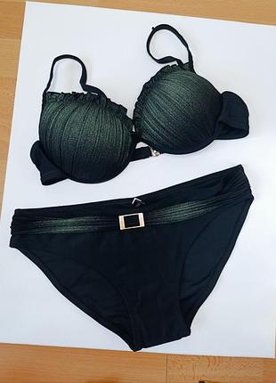 Купальник раздельный push-up (пуш-ап), черный с блестящим напылением, размер 38