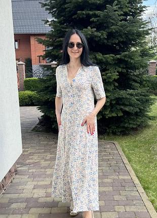Сукня максі з льону в мілкі квітки р.42-54укр10 фото