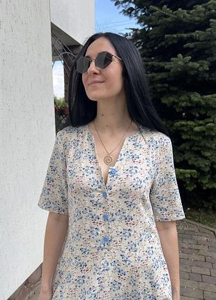 Сукня максі з льону в мілкі квітки р.42-54укр5 фото