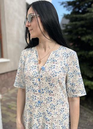 Сукня максі з льону в мілкі квітки р.42-54укр6 фото