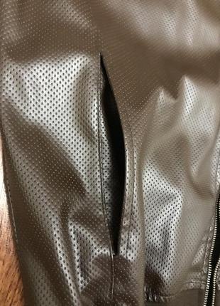 Куртка весенняя курточка легкая по пояс кожаная с манжетами коричневая6 фото