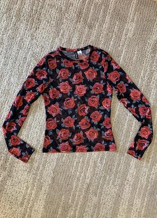 Топ сетчатый прозрачный h&amp;m в розы, размер s