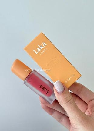 Глянцевий кораловий персиковий тінт блиск олія олійка для губ laka fruity glam tint #101 joyful