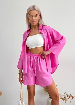 Лляний костюм ніжно рожевого кольору