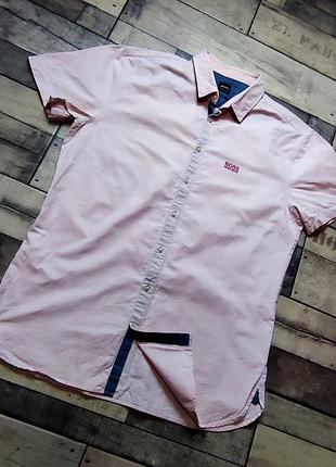 Тениска hugo boss мужская цвет розовый slim классический воротник размер xl