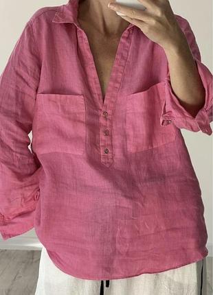 Блуза сорочка рубашка zara льон лляна сорочка