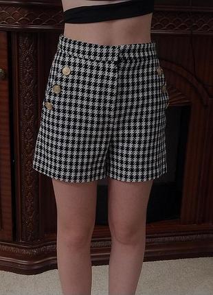 Твідові шорти zara жіночі, розмір s, колір чорно білий