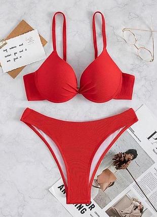 Червоний купальник з чашками купальник з високими плавками zaful красный купальник