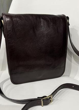 Сумка шкіряна італійська соловіча коричнева сумка планщет