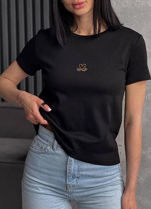 Футболка женская коттон черная белая розовая блакиина с принтом аппликация