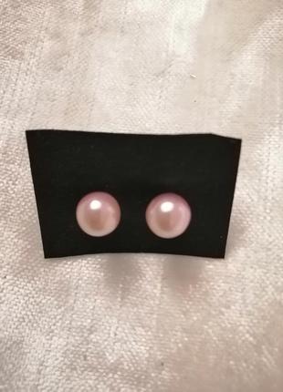Сережки гвоздики, під перли, світло рожевий перламутр1 фото