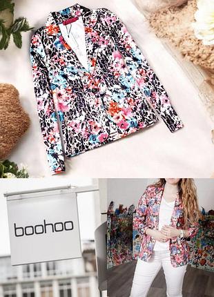 Яркий цветочный блейзер пиджак в леопардовый принт boohoo этикетка