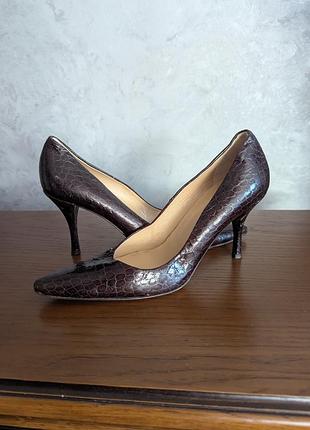 Шкіряні вінтажні туфлі лодочки шоколадний колір 40