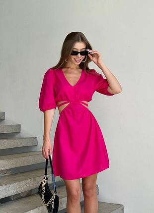 Легкое льняное платье мини с открытой спинкой 💗