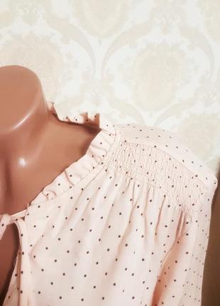 Нежная персиковая блуза в горошек 100%вискоза6 фото