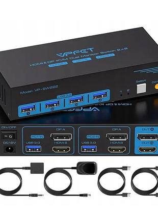 Vpfct kvm-перемикач на 2 монітори з 2 пк usb 3.0 hdmi-сумісний 4k60hz