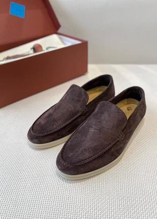 Чоловічі коричневі кашемірові замшеві лофери loro piana open walk лоро піана лорики