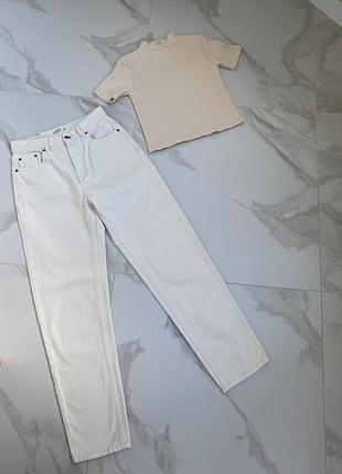 Джинси pull&bear 34 молочні світло бежеві висока посадка мом mom xs s