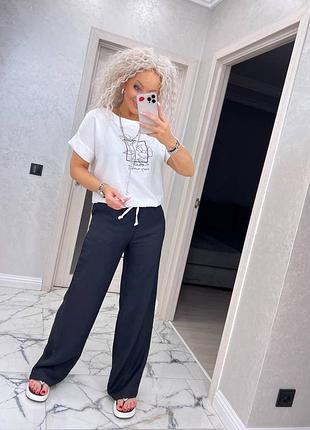 Костюм женский летний штапельный хлопок футболка и брюки цветные 42-52 гг