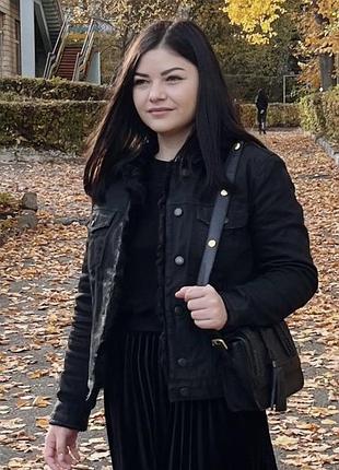 Джинсова стьогана куртка з натуральним хутром