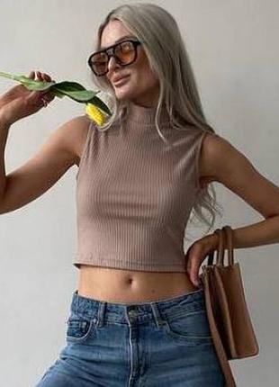 Короткий кроп топ в рубчик, фирменный укороченный гольф-топ zara, хs-s