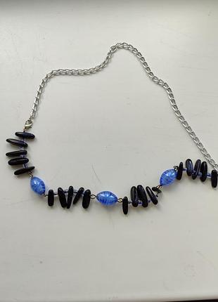 Колье, ожерелье. авантюрин, муранское стекло, бисер.  55 см. застежка.