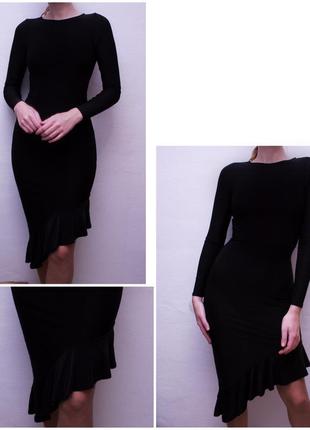 Вечернее платье с воланами boohoo классическое черное скидки 1+1=3