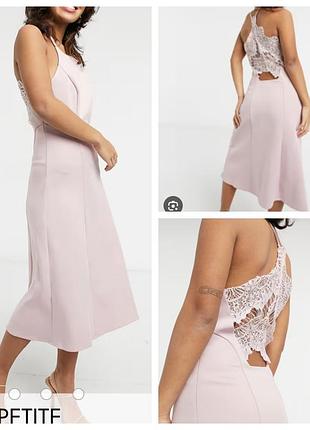 Нежное праздничное вечернее миди платье с оригинальной спинкой