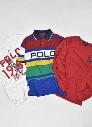 Комплект polo ralph lauren 14-16 років футболка поло лонгслів теніска смужка підлітковий