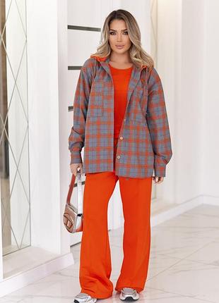 Костюм брючный двойка (штаны из двунитки+рубашка фланель) женский 44-62 оранжевый