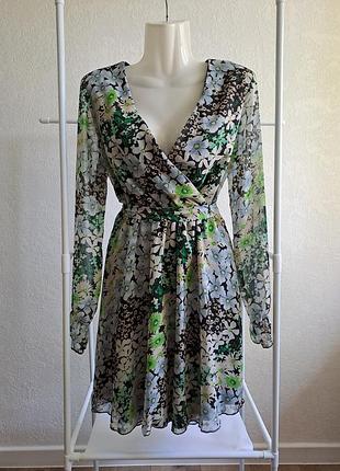 Платье женское с цветами сине -зеленое