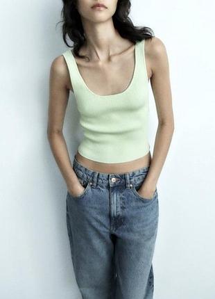 Топ мʼятний в рубчик zara розмір хс 45% віскоза