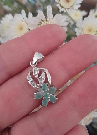 Подвеска кулон серебро 925 проба покрытия 18кр белое золото изумруды