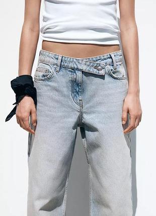 Трендові прямі джинси zara z1975 straight full length з запахом і високою посадкою2 фото