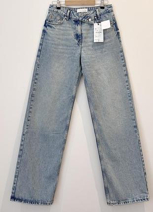 Трендові прямі джинси zara z1975 straight full length з запахом і високою посадкою7 фото