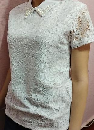 Блуза біла гіпюрова з коротким рукавом