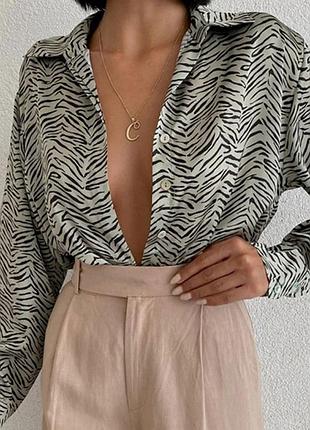 Сатинова сорочка рубашка блуза блузка оверсайз s/m/l(28)