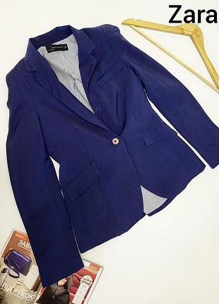 Жіночий класичний синій піджак на гудзику та з кишенями від бренду zara