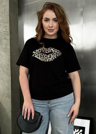 Футболка женская хлопковая с рисунком, плюс сайз, батал, большого размера, черная