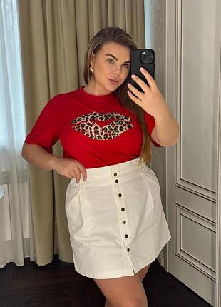 Футболка женская хлопковая с рисунком, плюс сайз, батал, большого размера, красная