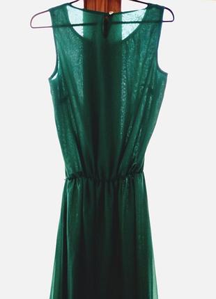 Платье сарафан с м зеленое изумрудное длинное шифон п/э мягкий