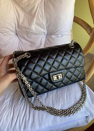Chanel 2.55 шкіра чорна базова double flap оригінал номерна сумка